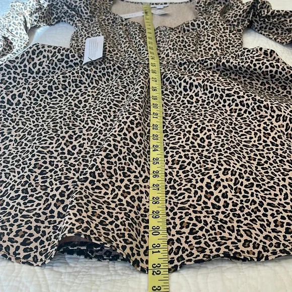 NWT Leopard Print Long Puff Sleeve Mini Dress Women's 6 Black Brown Milk Maid - Picture 12 of 17